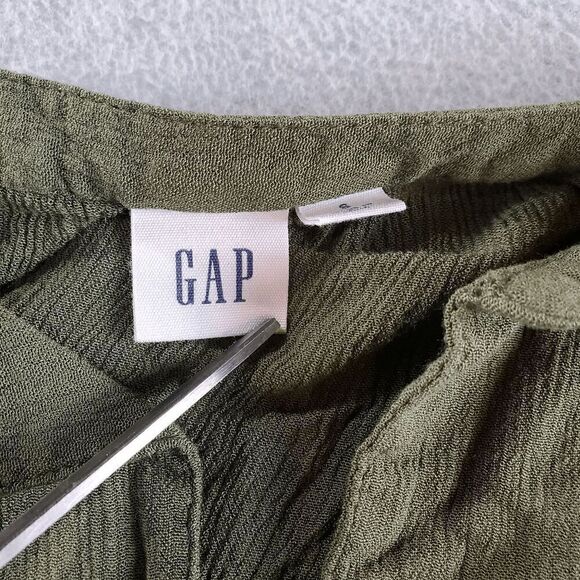 GAP Top Women Small Green Blouse Solid Lace Trim Long Sleeve V Neck Button Front - Picture 5 of 11